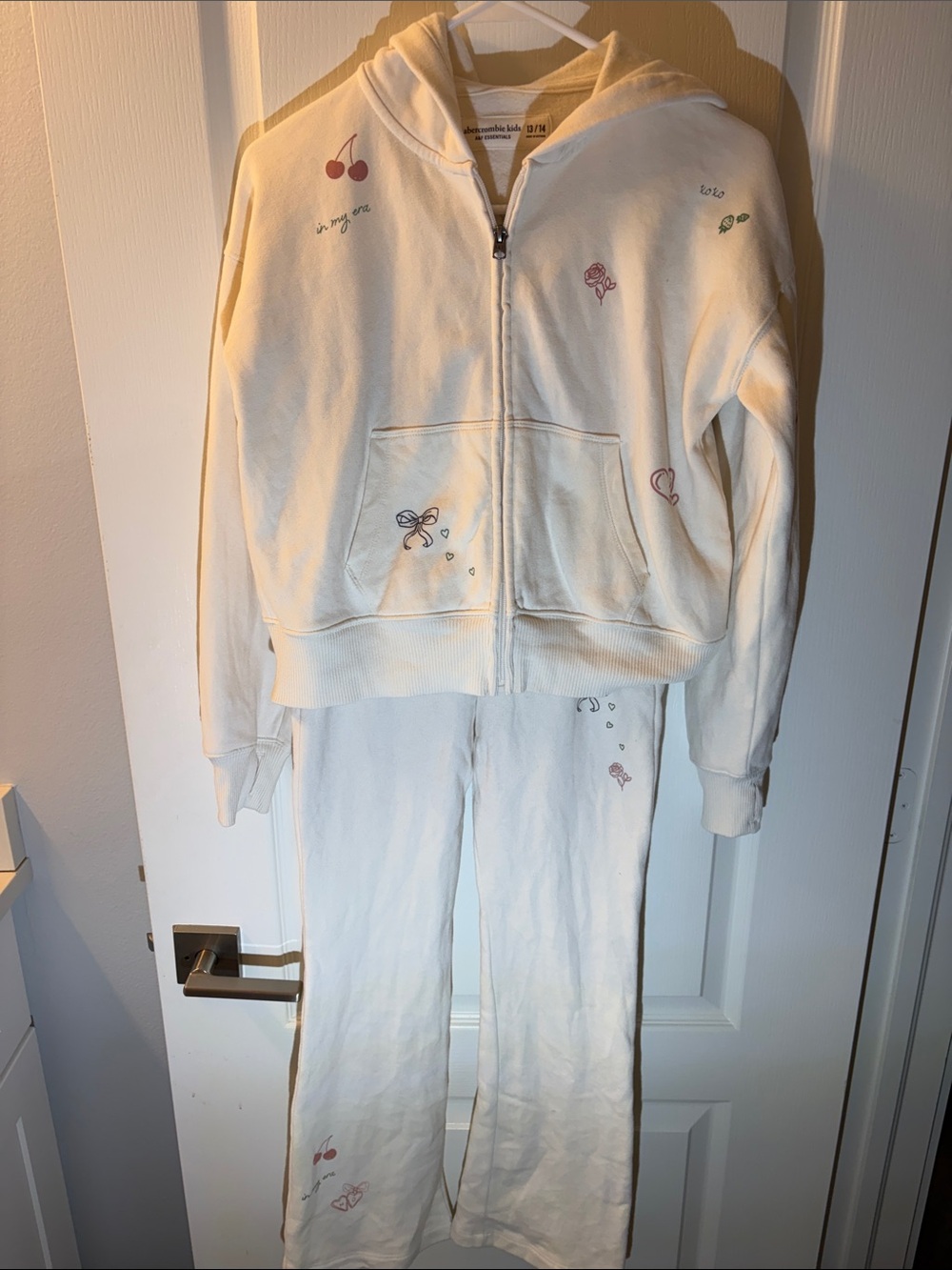 Abercrombie Kids - Cream Embroidered Two-Piece Hoodie & Pants Set